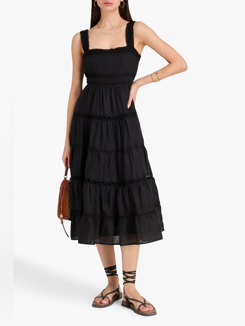 Veronica Beard Lucien Tiered Ramie Midi Dress Size 0